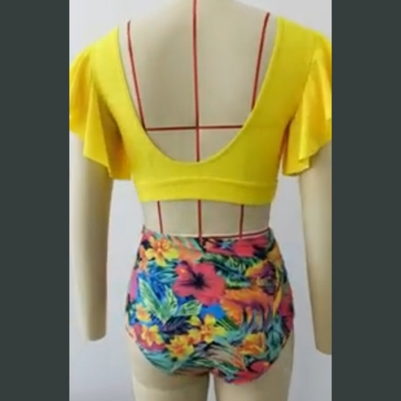 NWT Ruffle High Rise Tropical Bikini - Picture 2 of 4